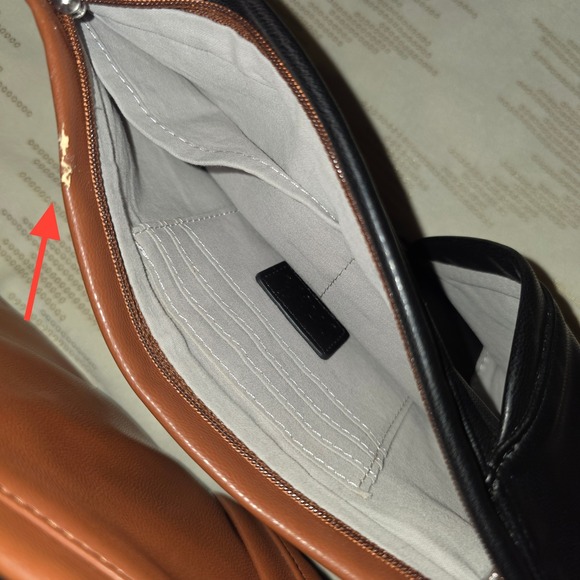 Sash Bag Reversible Black Cognac Brown Vegan Leather Ergonomic Crossbody Bag - Picture 6 of 9